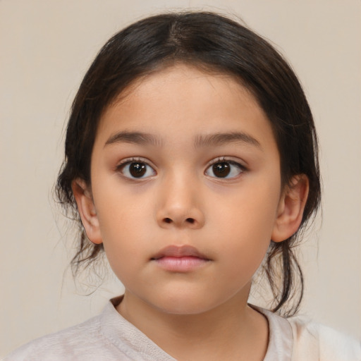 Neutral asian child female with medium  brown hair and brown eyes