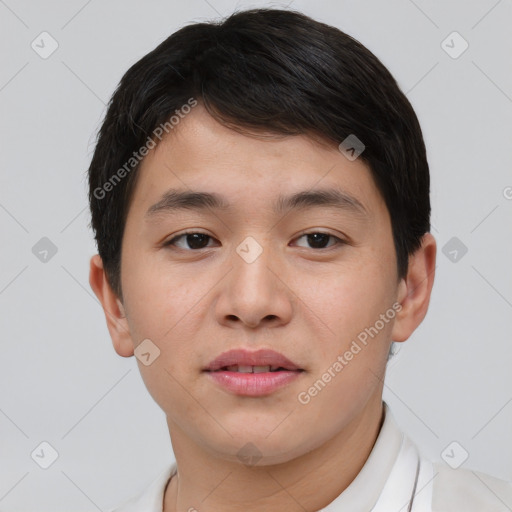 Neutral asian young-adult male with short  brown hair and brown eyes