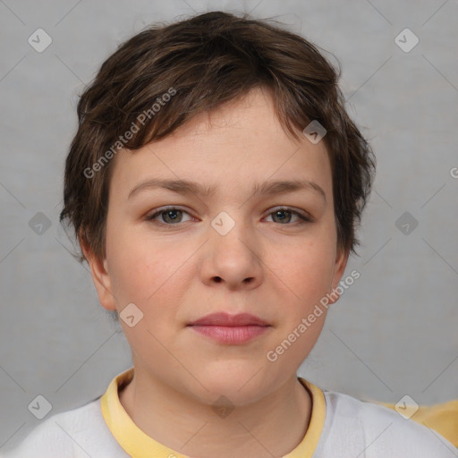 Neutral white child female with short  brown hair and brown eyes