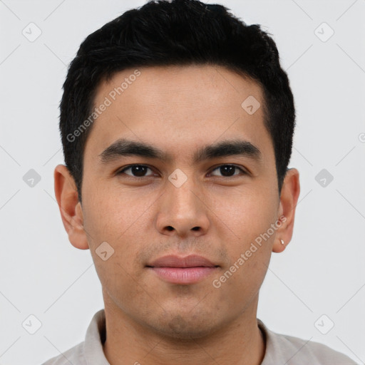 Neutral asian young-adult male with short  brown hair and brown eyes