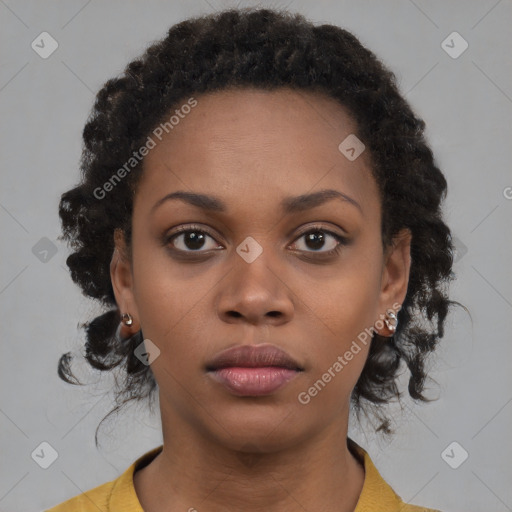 Neutral black young-adult female with short  black hair and brown eyes