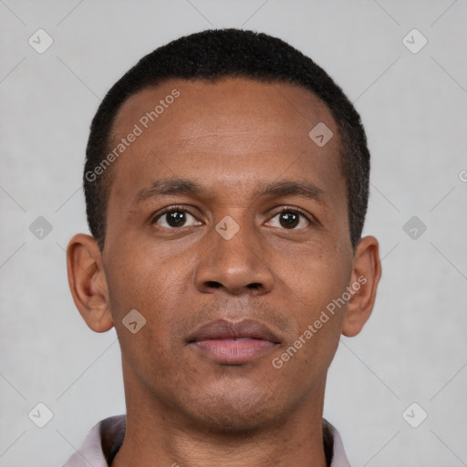 Neutral black young-adult male with short  brown hair and brown eyes