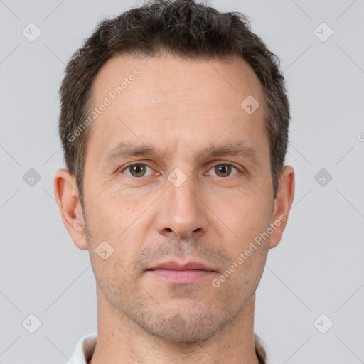 Neutral white adult male with short  brown hair and brown eyes