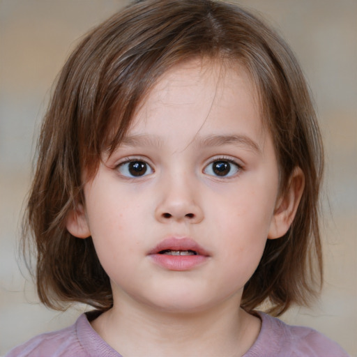 Neutral white child female with medium  brown hair and brown eyes