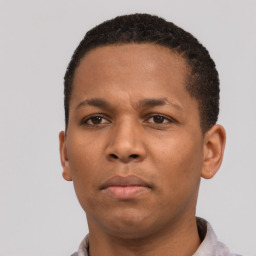 Neutral black young-adult male with short  brown hair and brown eyes
