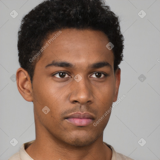 Neutral black young-adult male with short  brown hair and brown eyes