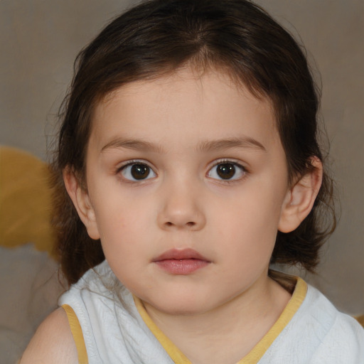 Neutral white child female with medium  brown hair and brown eyes