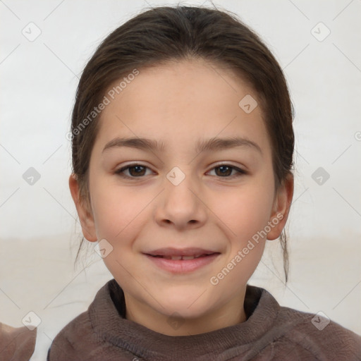 Joyful white child female with short  brown hair and brown eyes