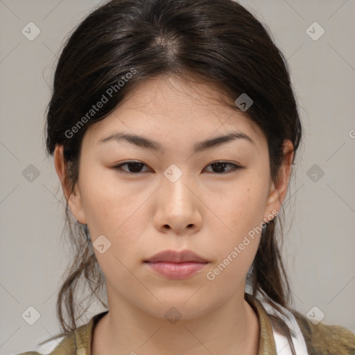 Neutral asian young-adult female with medium  brown hair and brown eyes