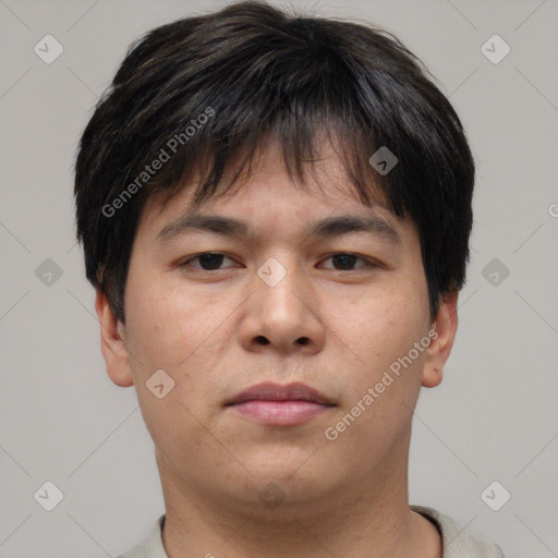 Neutral asian young-adult male with short  brown hair and brown eyes