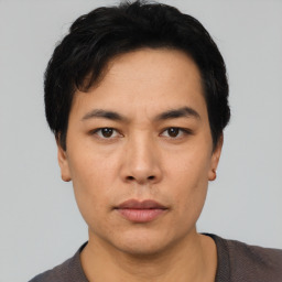 Neutral asian young-adult male with short  black hair and brown eyes