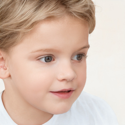 Neutral white child female with short  brown hair and blue eyes