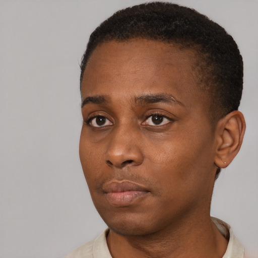 Neutral black young-adult male with short  brown hair and brown eyes