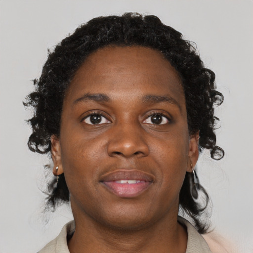 Neutral black young-adult female with short  brown hair and brown eyes