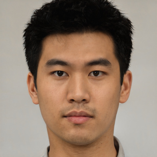 Neutral asian young-adult male with short  black hair and brown eyes