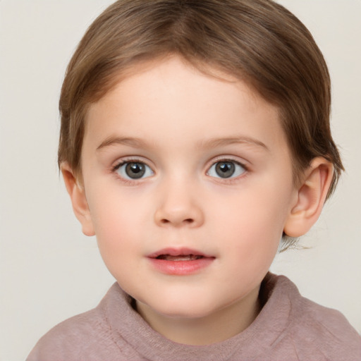 Neutral white child female with short  brown hair and brown eyes