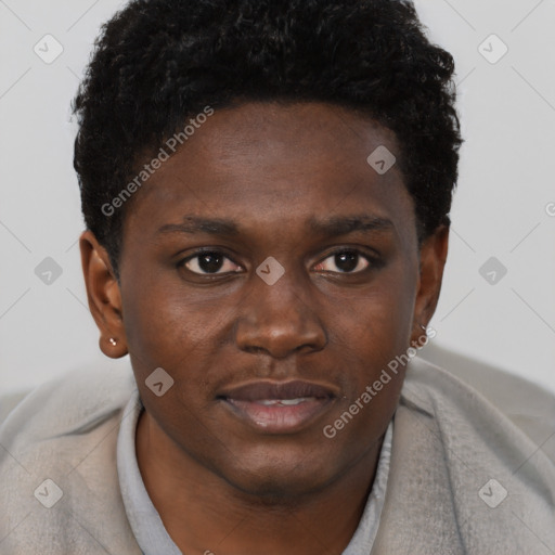 Neutral black young-adult male with short  brown hair and brown eyes