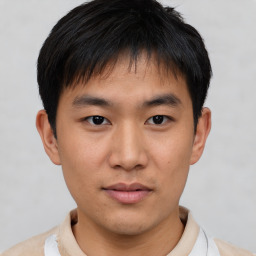 Neutral asian young-adult male with short  brown hair and brown eyes