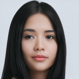 Neutral asian young-adult female with long  black hair and brown eyes