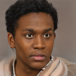 Neutral black young-adult male with short  brown hair and brown eyes