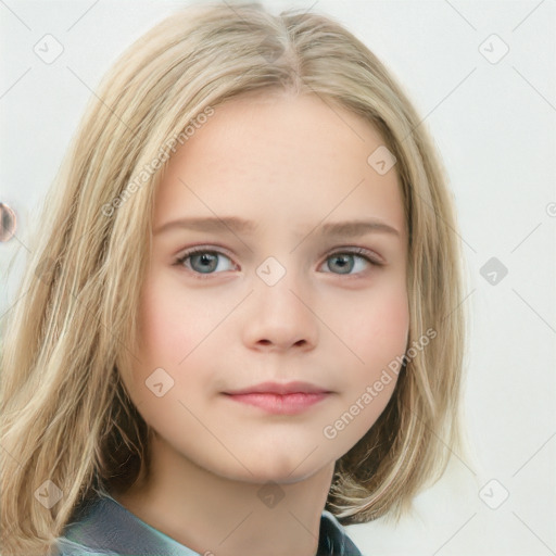 Neutral white child female with long  brown hair and blue eyes