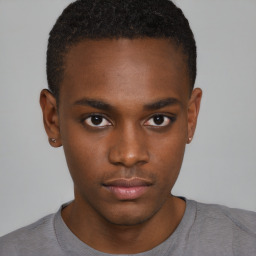 Neutral black young-adult male with short  brown hair and brown eyes