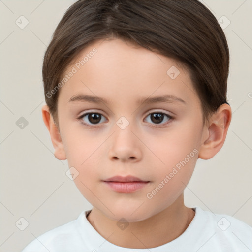 Neutral white child female with short  brown hair and brown eyes