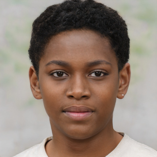 Neutral black child female with short  brown hair and brown eyes