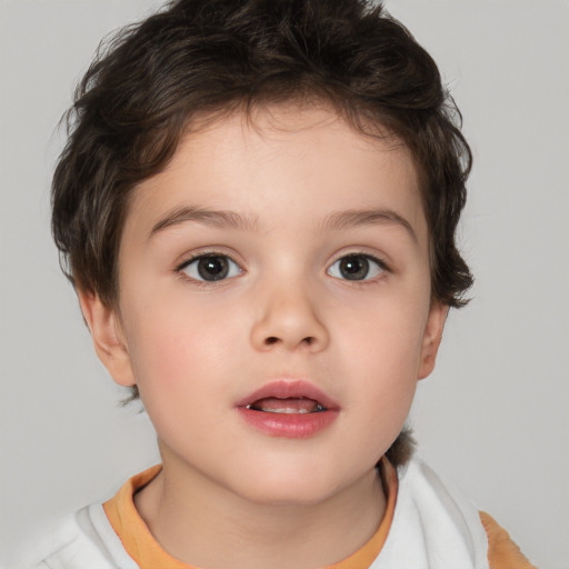 Neutral white child female with short  brown hair and brown eyes