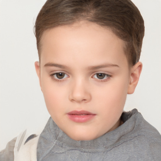 Neutral white child female with short  brown hair and brown eyes