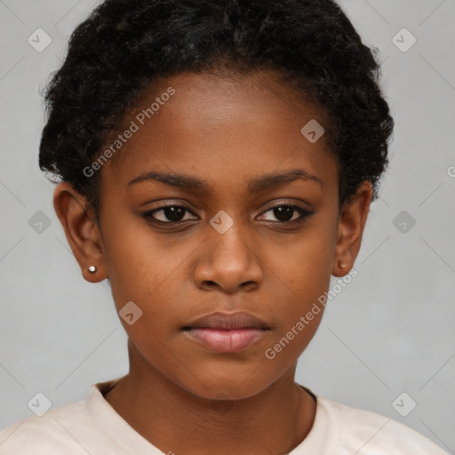 Neutral black young-adult female with short  brown hair and brown eyes