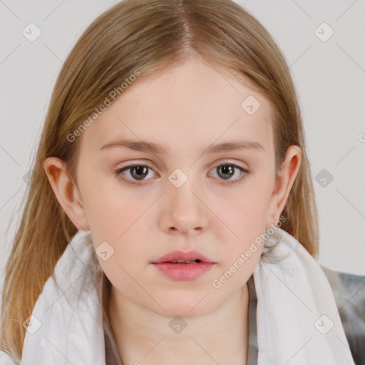 Neutral white child female with medium  brown hair and brown eyes