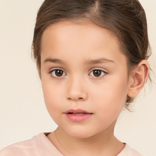 Neutral white child female with medium  brown hair and brown eyes