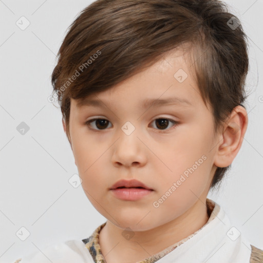 Neutral white child female with short  brown hair and brown eyes