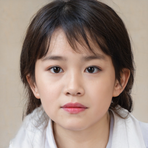 Neutral white child female with medium  brown hair and brown eyes