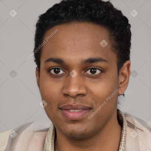 Neutral black young-adult male with short  brown hair and brown eyes