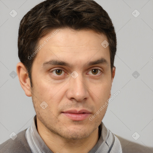 Neutral white adult male with short  brown hair and brown eyes