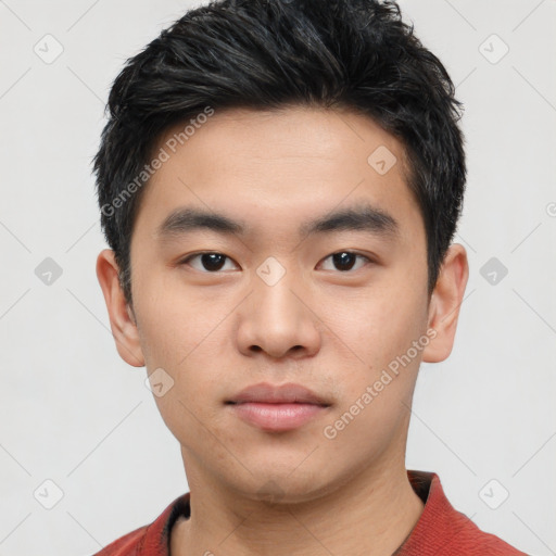 Neutral asian young-adult male with short  brown hair and brown eyes