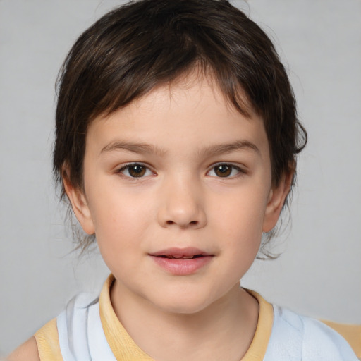 Neutral white child female with medium  brown hair and brown eyes