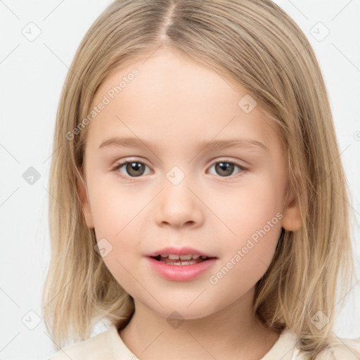 Neutral white child female with medium  brown hair and brown eyes