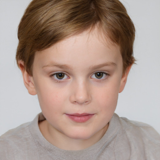 Neutral white child female with short  brown hair and grey eyes