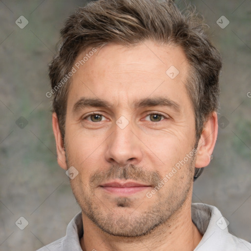 Neutral white adult male with short  brown hair and brown eyes