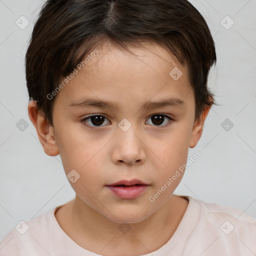 Neutral white child female with short  brown hair and brown eyes