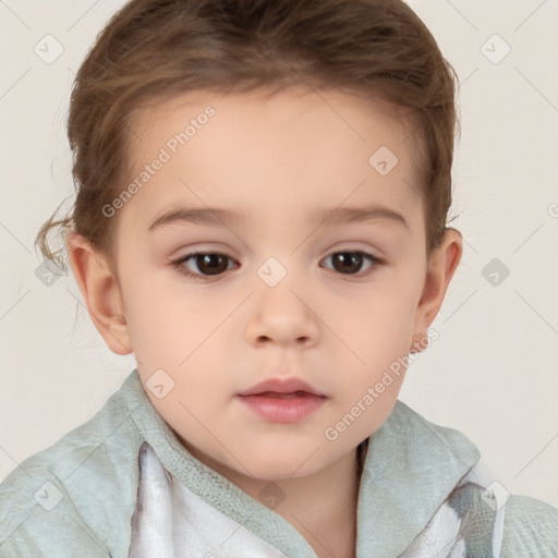 Neutral white child female with short  brown hair and brown eyes