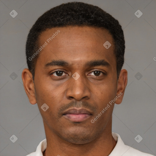 Neutral latino young-adult male with short  brown hair and brown eyes