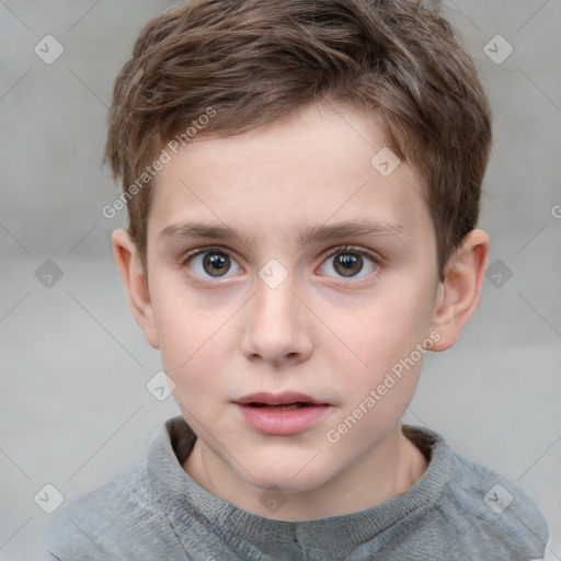 Neutral white child male with short  brown hair and grey eyes