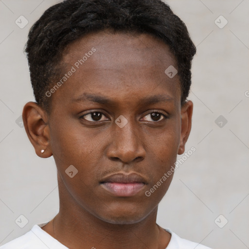 Neutral black young-adult male with short  brown hair and brown eyes