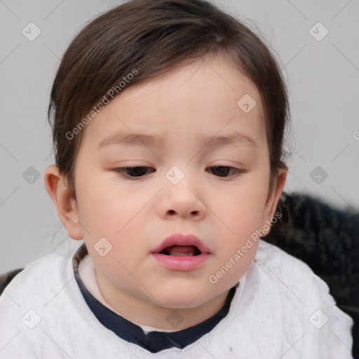 Neutral white child female with short  brown hair and brown eyes