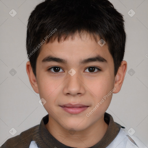 Joyful white child male with short  brown hair and brown eyes