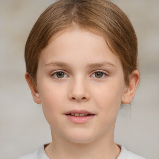 Neutral white child female with short  brown hair and brown eyes